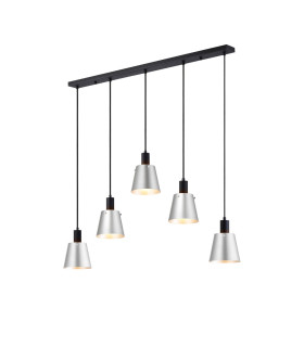 Greenport Linear Pendant 16cm x 14cm Shade 5 Light E27 Sand Black/Light Grey/Silver Metal Shade-1