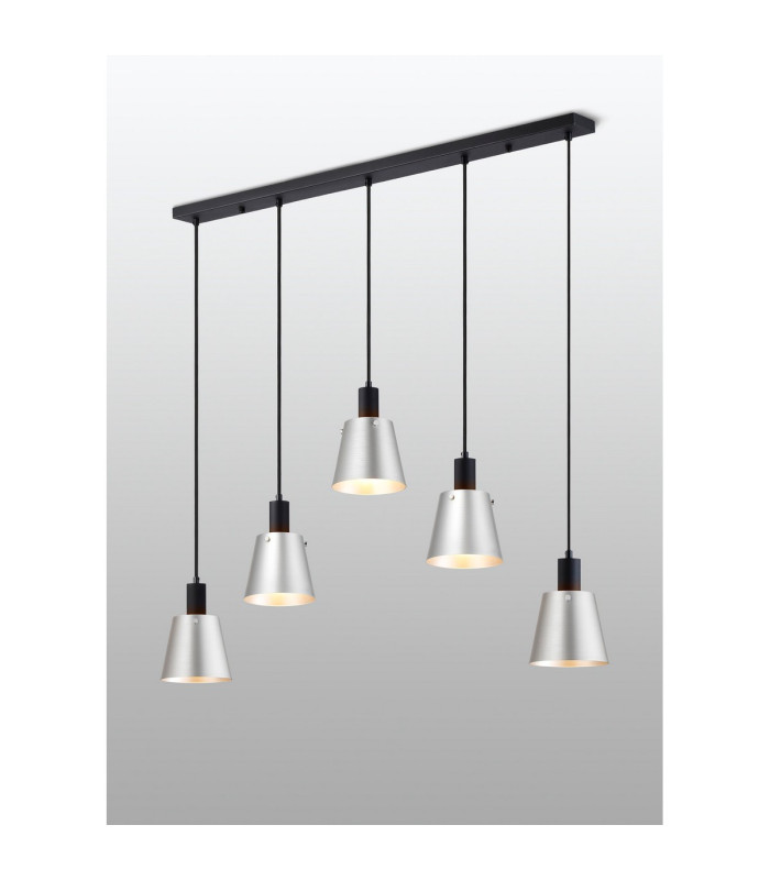 Greenport Linear Pendant 16cm x 14cm Shade 5 Light E27 Sand Black/Light Grey/Silver Metal Shade-3