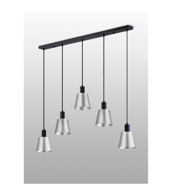Greenport Linear Pendant 16cm x 14cm Shade 5 Light E27 Sand Black/Light Grey/Silver Metal Shade-8