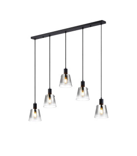 Greenport Linear Pendant 16cm x 14cm Shade 5 Light E27 Sand Black/Smoke Faded Glass Shade-1