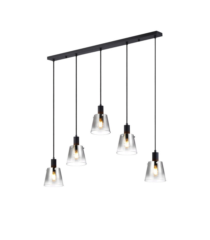 Greenport Linear Pendant 16cm x 14cm Shade 5 Light E27 Sand Black/Smoke Faded Glass Shade-1
