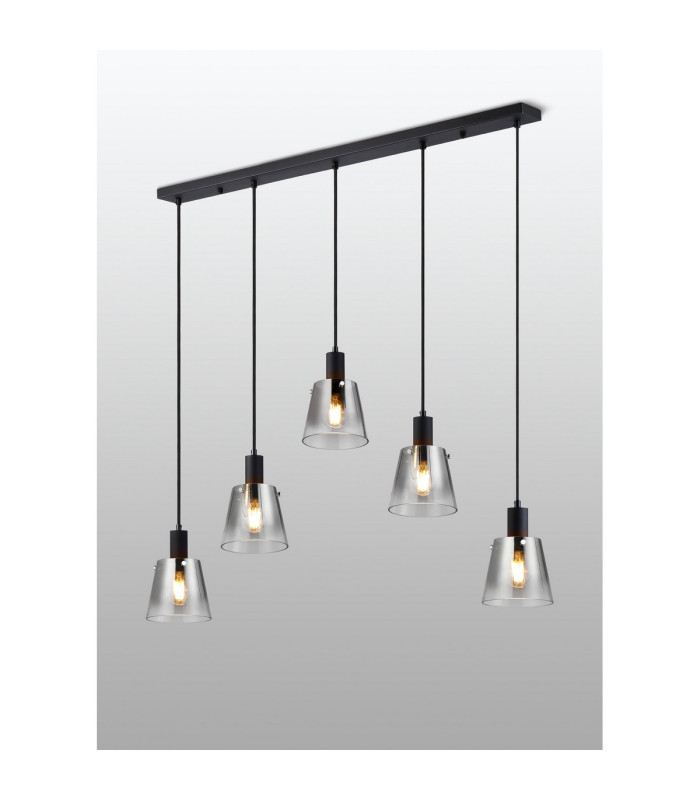 Greenport Linear Pendant 16cm x 14cm Shade 5 Light E27 Sand Black/Smoke Faded Glass Shade-3