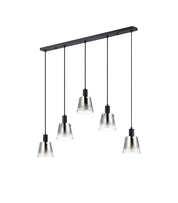 Greenport Linear Pendant 16cm x 14cm Shade 5 Light E27 Sand Black/Smoke Faded Glass Shade-4