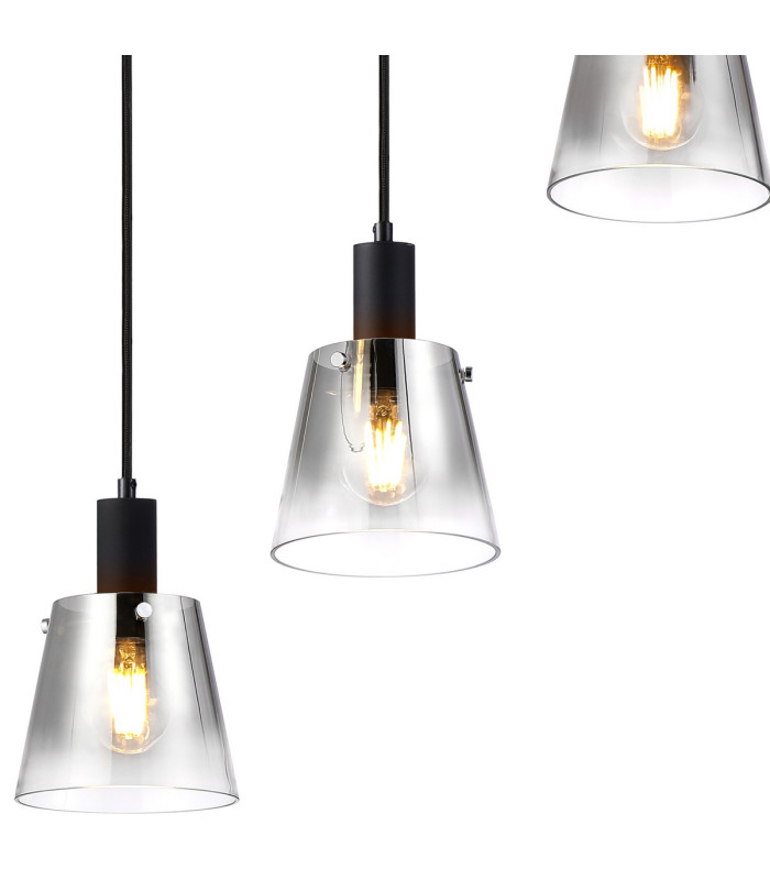 Greenport Linear Pendant 16cm x 14cm Shade 5 Light E27 Sand Black/Smoke Faded Glass Shade-6