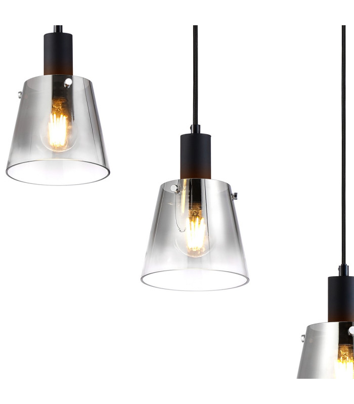 Greenport Linear Pendant 16cm x 14cm Shade 5 Light E27 Sand Black/Smoke Faded Glass Shade-7