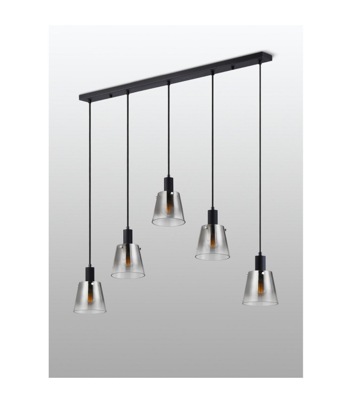 Greenport Linear Pendant 16cm x 14cm Shade 5 Light E27 Sand Black/Smoke Faded Glass Shade-8