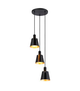 Greenport 41cm Round Pendant 16cm x 14cm Shade 3 Light E27 Sand Black/Black/Gold Metal Shade-1