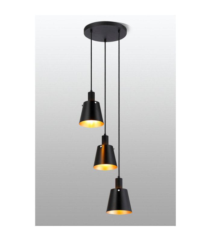 Greenport 41cm Round Pendant 16cm x 14cm Shade 3 Light E27 Sand Black/Black/Gold Metal Shade-3