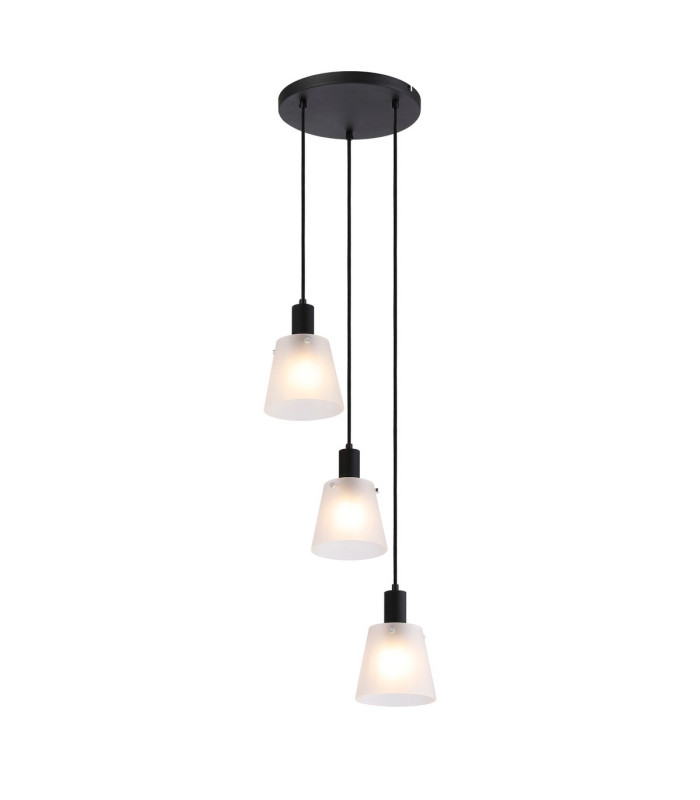 Greenport 41cm Round Pendant 16cm x 14cm Shade 3 Light E27 Sand Black/Frosted White Glass Shade-1