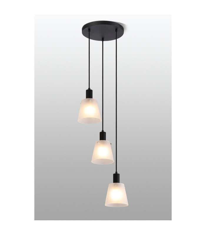 Greenport 41cm Round Pendant 16cm x 14cm Shade 3 Light E27 Sand Black/Frosted White Glass Shade-3
