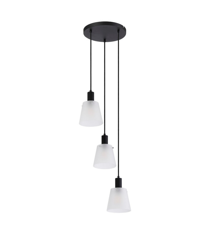 Greenport 41cm Round Pendant 16cm x 14cm Shade 3 Light E27 Sand Black/Frosted White Glass Shade-4