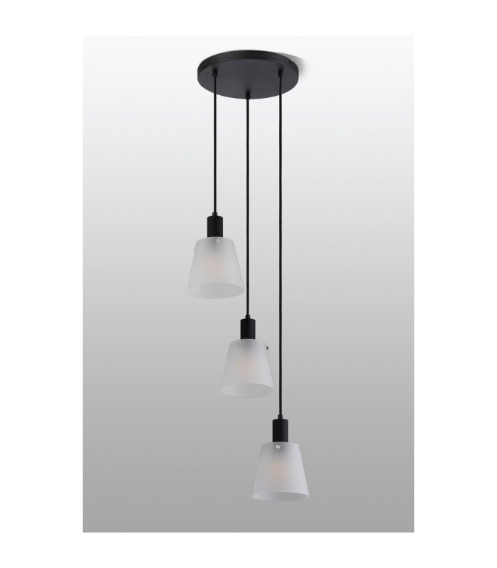 Greenport 41cm Round Pendant 16cm x 14cm Shade 3 Light E27 Sand Black/Frosted White Glass Shade-8