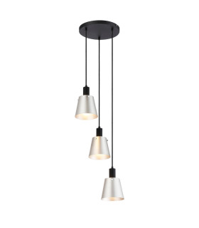 Greenport 41cm Round Pendant 16cm x 14cm Shade 3 Light E27 Sand Black/Light Grey/Silver Metal Shade-1