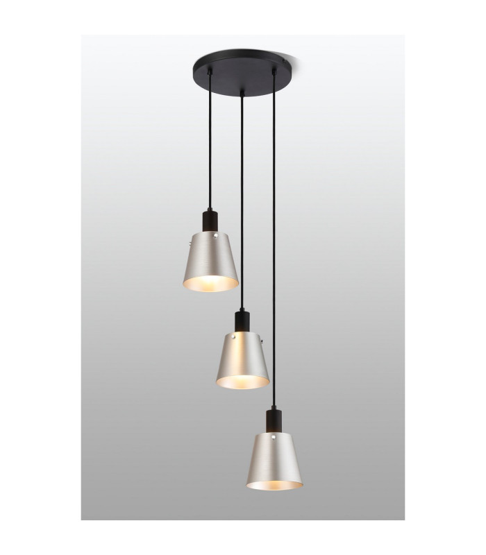 Greenport 41cm Round Pendant 16cm x 14cm Shade 3 Light E27 Sand Black/Light Grey/Silver Metal Shade-3