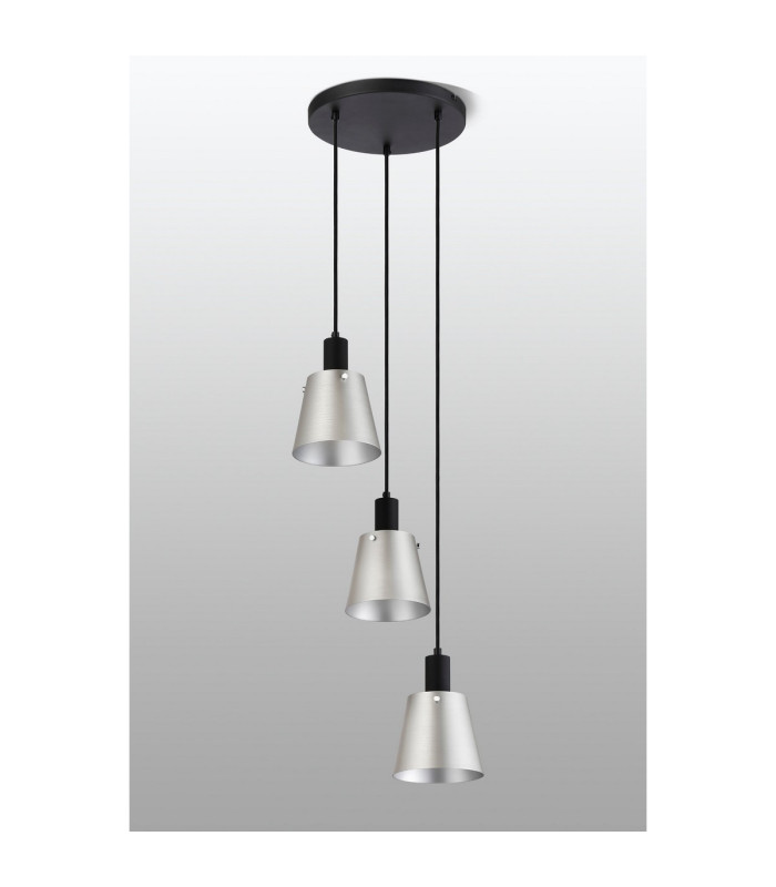 Greenport 41cm Round Pendant 16cm x 14cm Shade 3 Light E27 Sand Black/Light Grey/Silver Metal Shade-8
