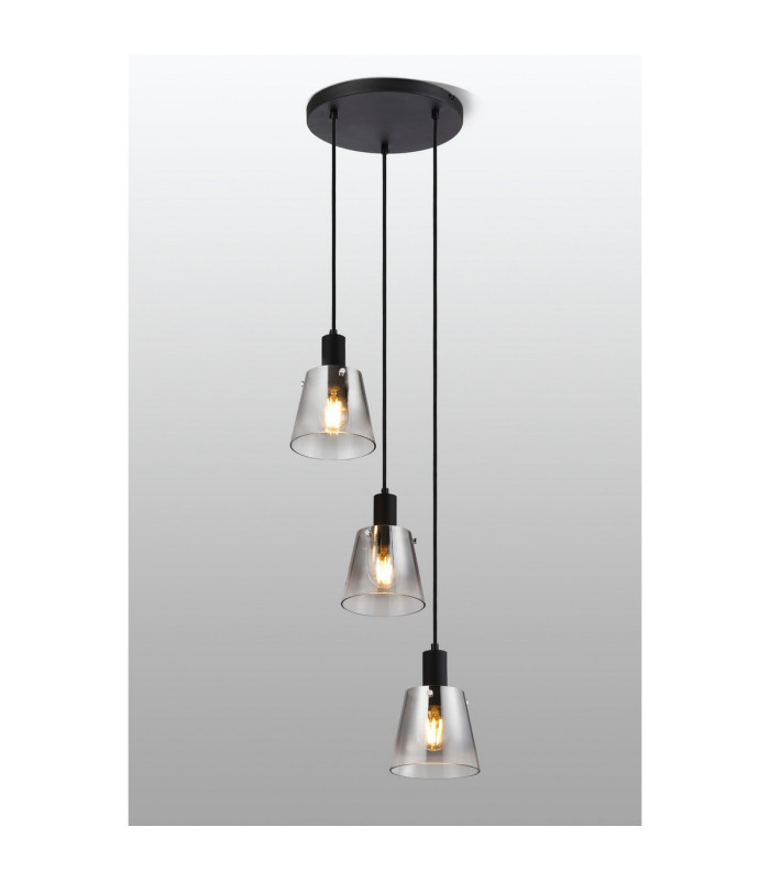 Greenport 41cm Round Pendant 16cm x 14cm Shade 3 Light E27 Sand Black/Smoke Faded Glass Shade-3
