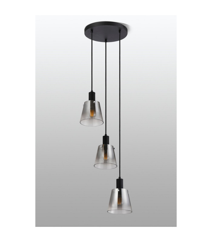 Greenport 41cm Round Pendant 16cm x 14cm Shade 3 Light E27 Sand Black/Smoke Faded Glass Shade-8