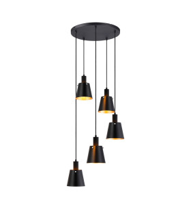 Greenport 53cm Round Pendant 16cm x 14cm Shade 5 Light E27 Sand Black/Black/Gold Metal Shade-1