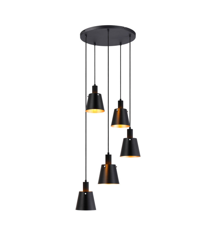Greenport 53cm Round Pendant 16cm x 14cm Shade 5 Light E27 Sand Black/Black/Gold Metal Shade-1