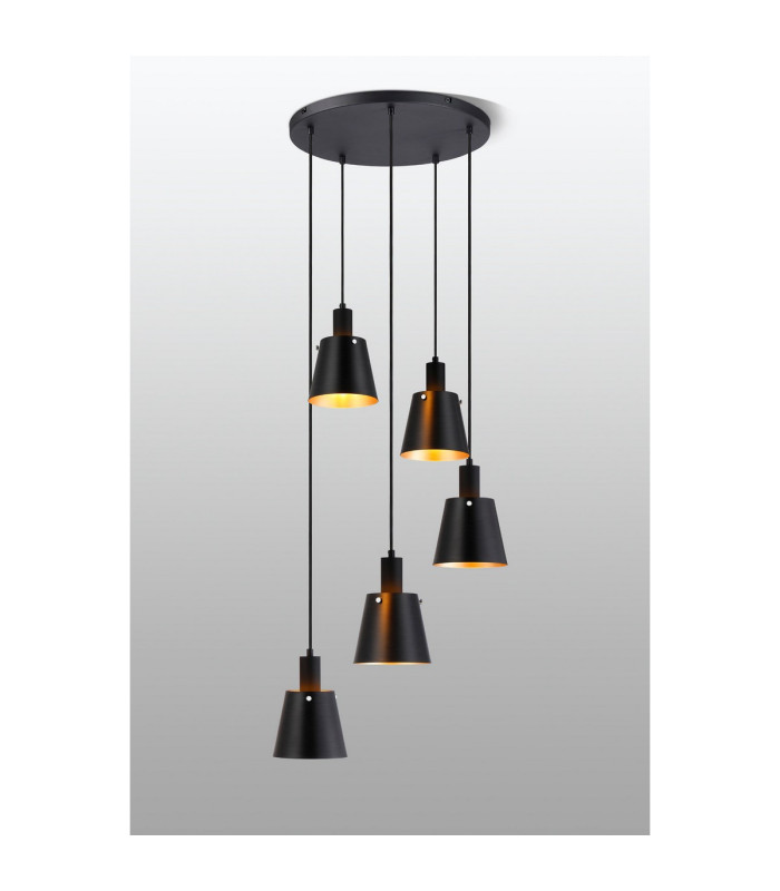 Greenport 53cm Round Pendant 16cm x 14cm Shade 5 Light E27 Sand Black/Black/Gold Metal Shade-3