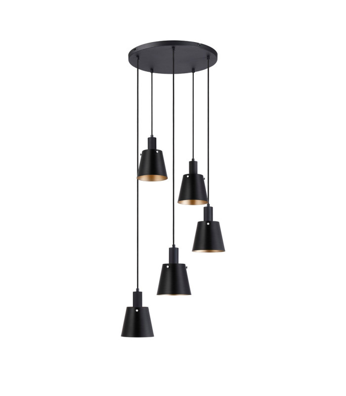 Greenport 53cm Round Pendant 16cm x 14cm Shade 5 Light E27 Sand Black/Black/Gold Metal Shade-4