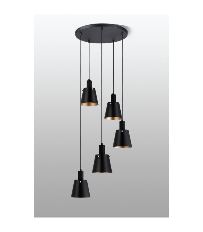 Greenport 53cm Round Pendant 16cm x 14cm Shade 5 Light E27 Sand Black/Black/Gold Metal Shade-8