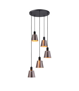 Greenport 53cm Round Pendant 16cm x 14cm Shade 5 Light E27 Sand Black/Brown/Copper Metal Shade-1