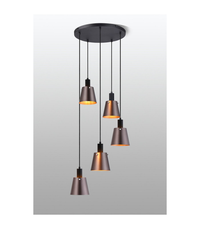 Greenport 53cm Round Pendant 16cm x 14cm Shade 5 Light E27 Sand Black/Brown/Copper Metal Shade-3