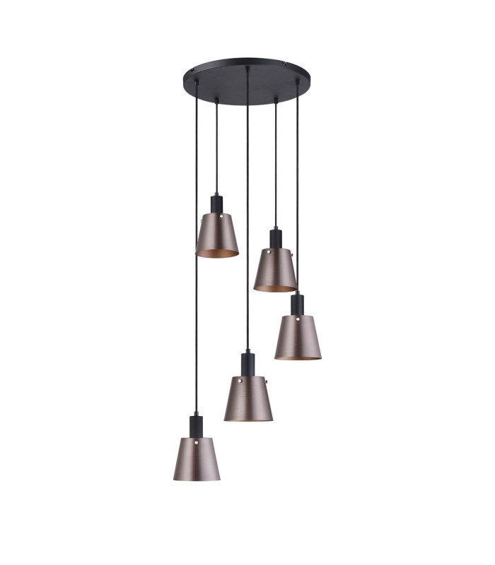 Greenport 53cm Round Pendant 16cm x 14cm Shade 5 Light E27 Sand Black/Brown/Copper Metal Shade-4