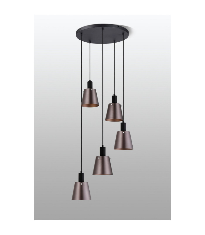 Greenport 53cm Round Pendant 16cm x 14cm Shade 5 Light E27 Sand Black/Brown/Copper Metal Shade-8