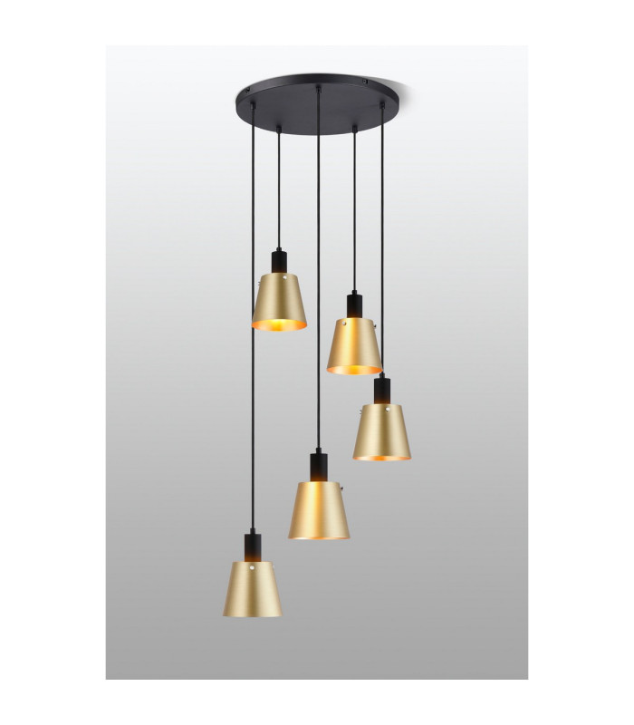Greenport 53cm Round Pendant 16cm x 14cm Shade 5 Light E27 Sand Black/Brass/Gold Metal Shade-3