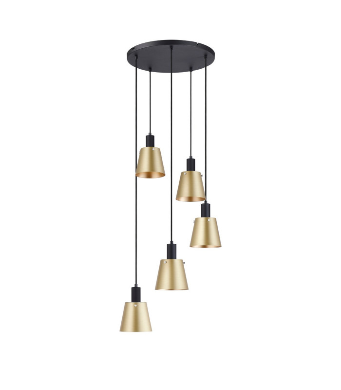 Greenport 53cm Round Pendant 16cm x 14cm Shade 5 Light E27 Sand Black/Brass/Gold Metal Shade-4