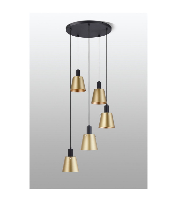 Greenport 53cm Round Pendant 16cm x 14cm Shade 5 Light E27 Sand Black/Brass/Gold Metal Shade-8