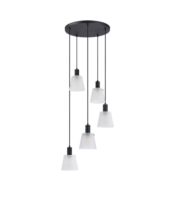 Greenport 53cm Round Pendant 16cm x 14cm Shade 5 Light E27 Sand Black/Frosted White Glass Shade-4