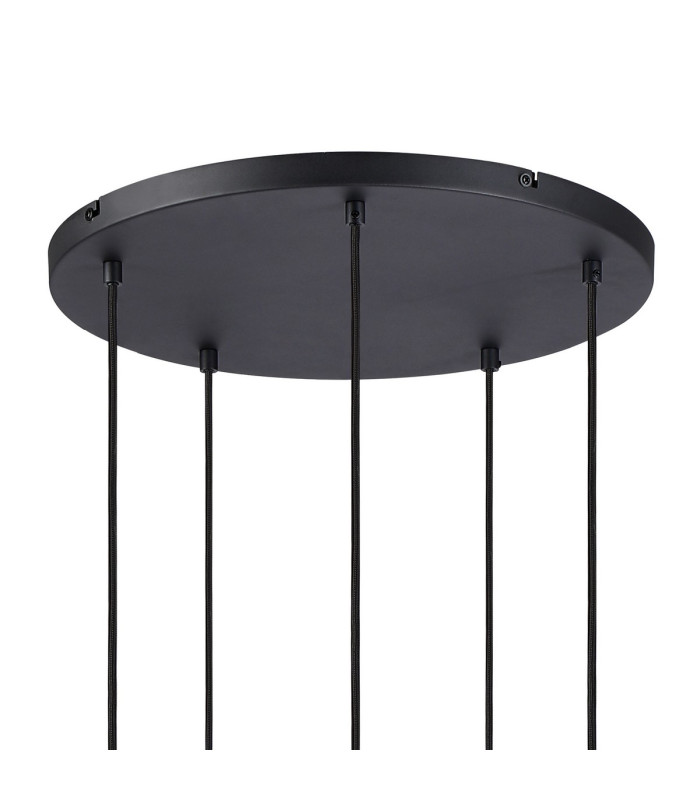 Greenport 53cm Round Pendant 16cm x 14cm Shade 5 Light E27 Sand Black/Frosted White Glass Shade-5
