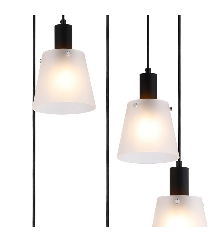 Greenport 53cm Round Pendant 16cm x 14cm Shade 5 Light E27 Sand Black/Frosted White Glass Shade-6