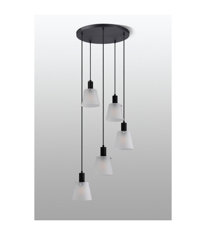 Greenport 53cm Round Pendant 16cm x 14cm Shade 5 Light E27 Sand Black/Frosted White Glass Shade-8