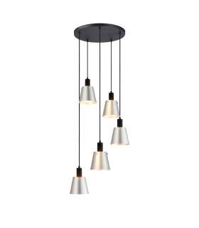 Greenport 53cm Round Pendant 16cm x 14cm Shade 5 Light E27 Sand Black/Light Grey/Silver Metal Shade-1