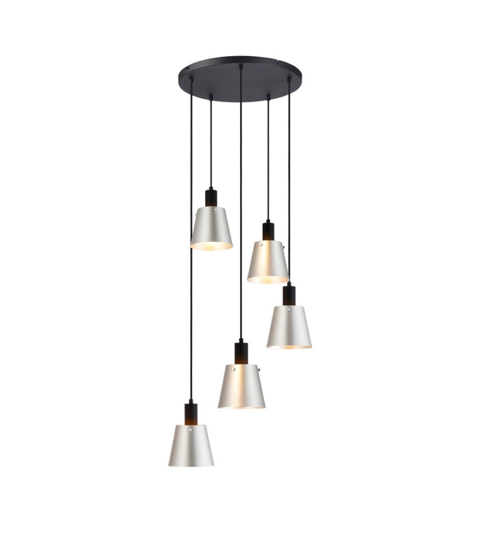 Greenport 53cm Round Pendant 16cm x 14cm Shade 5 Light E27 Sand Black/Light Grey/Silver Metal Shade-1