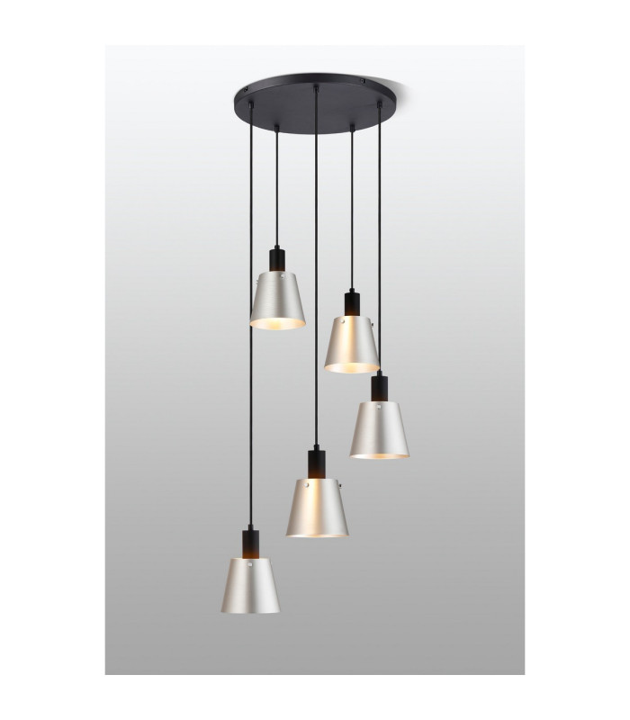 Greenport 53cm Round Pendant 16cm x 14cm Shade 5 Light E27 Sand Black/Light Grey/Silver Metal Shade-3