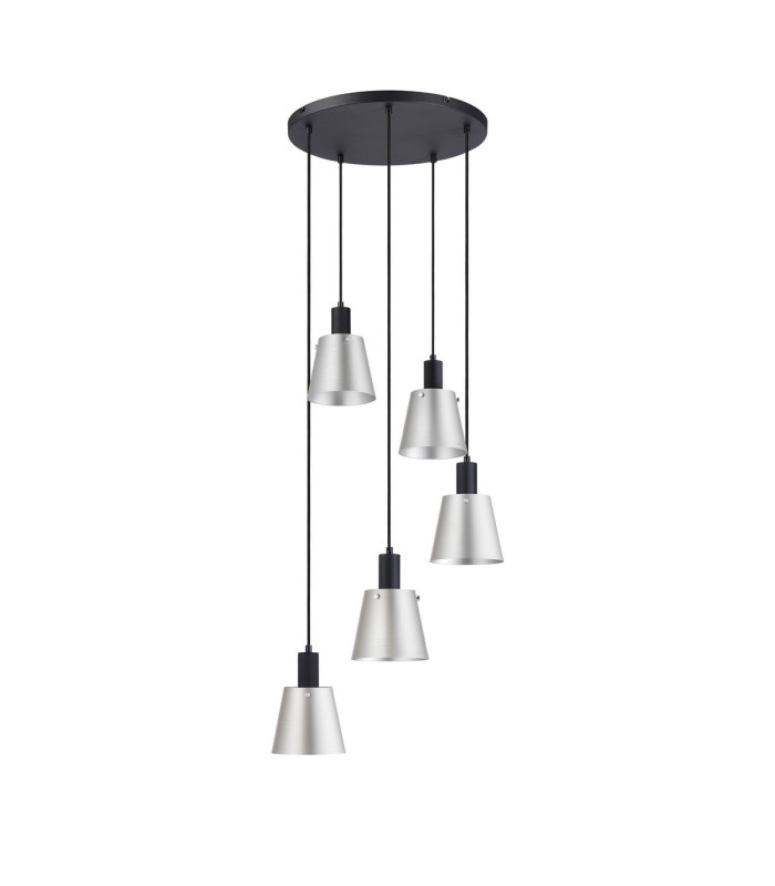 Greenport 53cm Round Pendant 16cm x 14cm Shade 5 Light E27 Sand Black/Light Grey/Silver Metal Shade-4