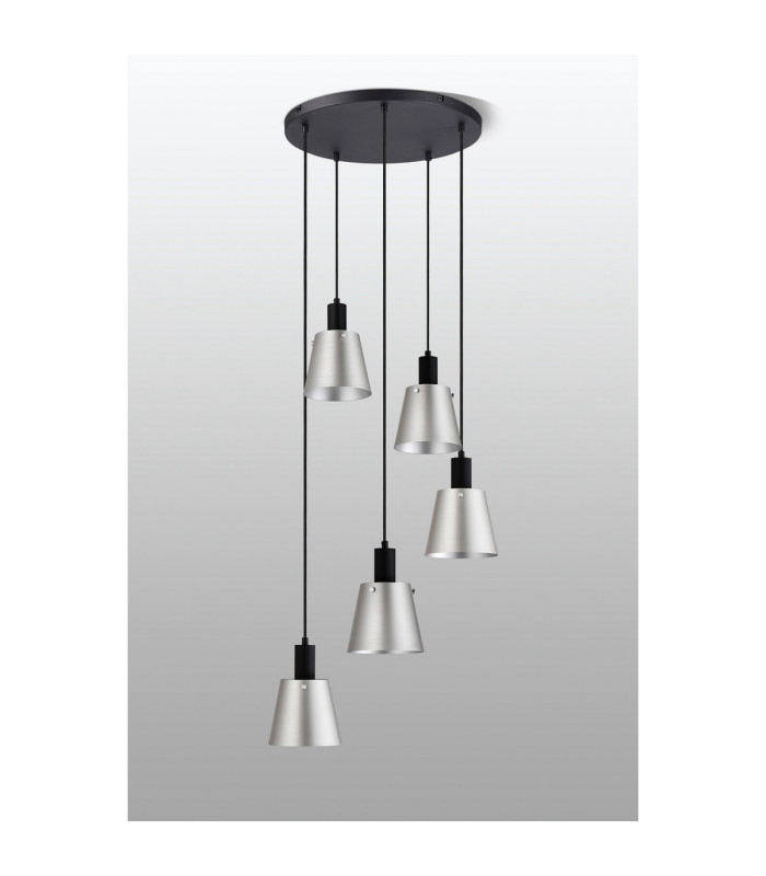 Greenport 53cm Round Pendant 16cm x 14cm Shade 5 Light E27 Sand Black/Light Grey/Silver Metal Shade-8