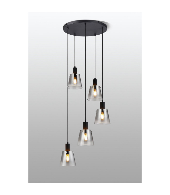 Greenport 53cm Round Pendant 16cm x 14cm Shade 5 Light E27 Sand Black/Smoke Faded Glass Shade-3