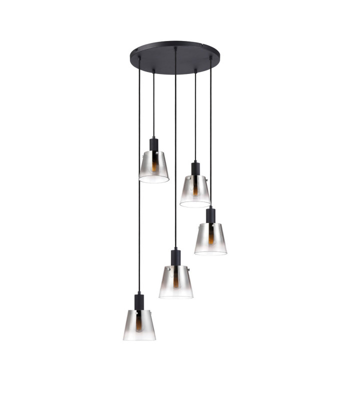 Greenport 53cm Round Pendant 16cm x 14cm Shade 5 Light E27 Sand Black/Smoke Faded Glass Shade-4