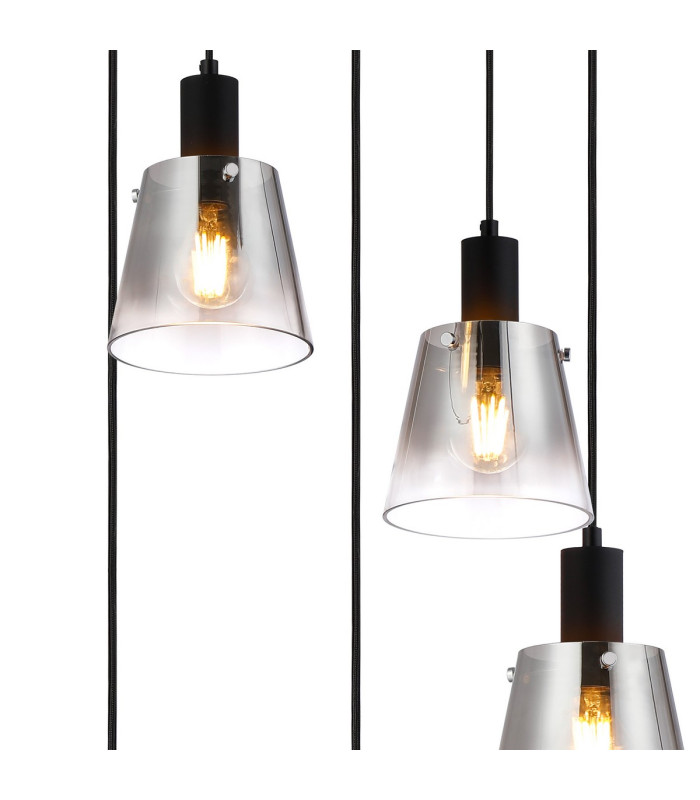 Greenport 53cm Round Pendant 16cm x 14cm Shade 5 Light E27 Sand Black/Smoke Faded Glass Shade-6