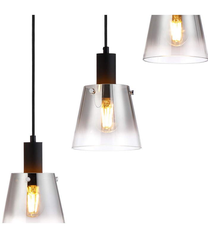 Greenport 53cm Round Pendant 16cm x 14cm Shade 5 Light E27 Sand Black/Smoke Faded Glass Shade-7