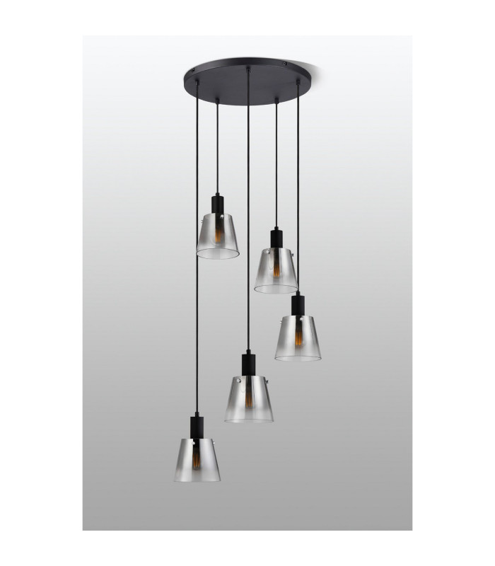 Greenport 53cm Round Pendant 16cm x 14cm Shade 5 Light E27 Sand Black/Smoke Faded Glass Shade-8
