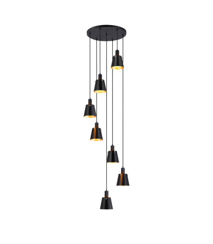 Greenport 58cm Round Pendant 16cm x 14cm Shade 7 Light E27 Sand Black/Black/Gold Metal Shade-1