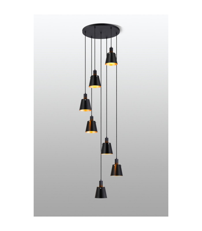Greenport 58cm Round Pendant 16cm x 14cm Shade 7 Light E27 Sand Black/Black/Gold Metal Shade-3