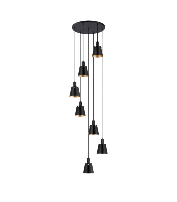 Greenport 58cm Round Pendant 16cm x 14cm Shade 7 Light E27 Sand Black/Black/Gold Metal Shade-4